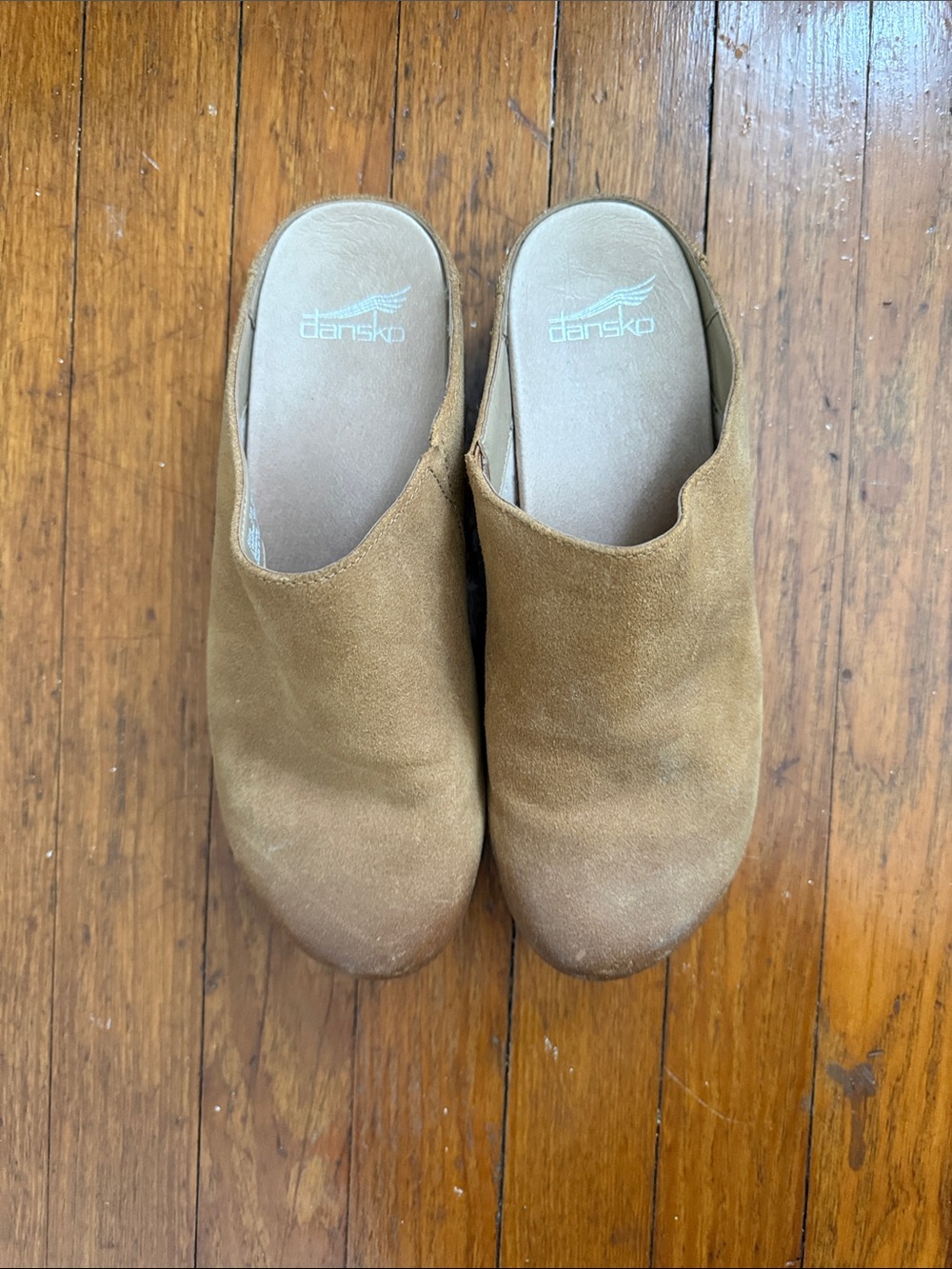Dansko Women's Suede Slip-On Clogs in Light Brown